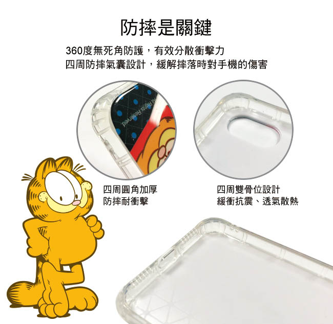 加菲貓GARFIELD正版授權 I7+/I8+雙料玻璃防摔透明殼