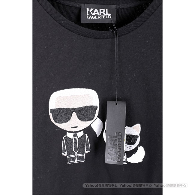 KARL LAGERFELD 墨鏡卡爾貓咪刺繡補丁黑色棉質運動衫