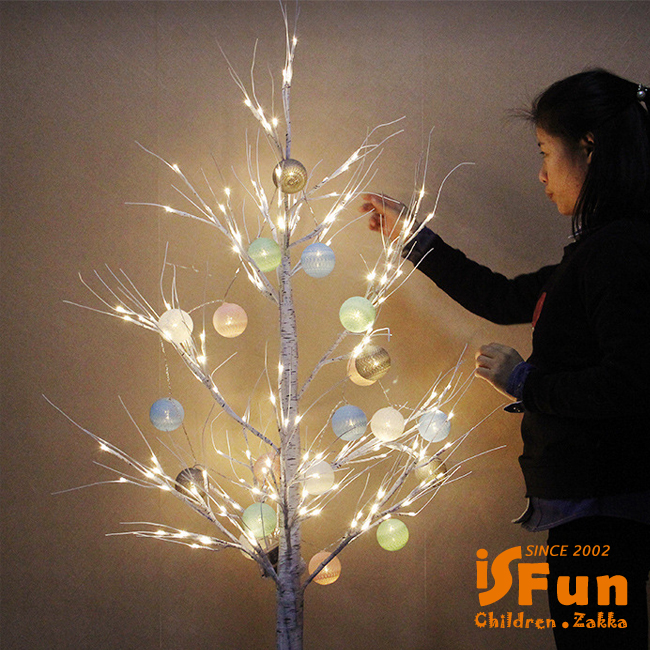 iSFun 雪白樺樹 花藝聖誕新春樹木情境景觀燈+球燈90cm