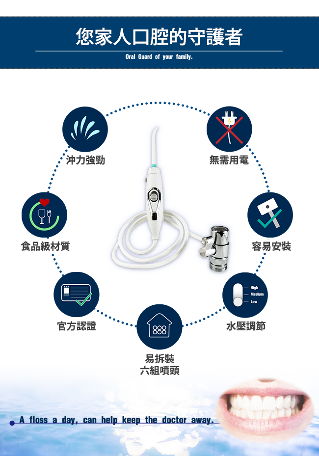 家適帝 旗艦款 牙齒保健全銅高壓沖牙機 (贈壁掛噴頭收納盒)