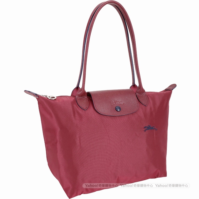 LONGCHAMP Le Pliage 小款 奔馬刺繡長提把水餃包(勃根地紅)