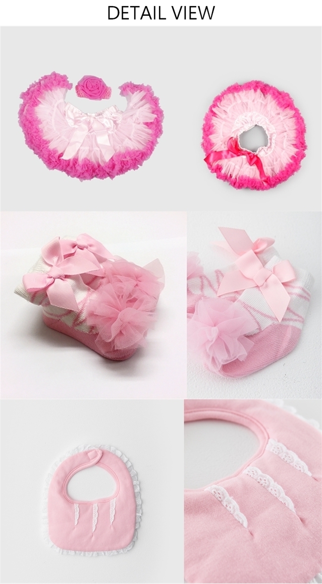 日安朵朵 女嬰童蓬蓬裙禮盒組 - 粉嫩小公主櫻花 (裙+圍兜+寶寶襪)