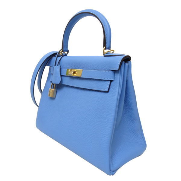 HERMES KELLY TOGO牛皮手提肩背凱莉包(28CM/藍色2T/金釦)