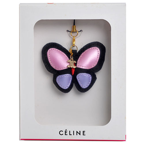 CELINE 春季限定優雅彩色圖騰蝴蝶LOGO可愛吊飾(黑底)