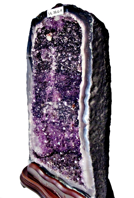 紅運當家 巴西天然紫水晶洞(淨重14.36公斤)+木座 贈天然圓球(直徑 5公分)1顆
