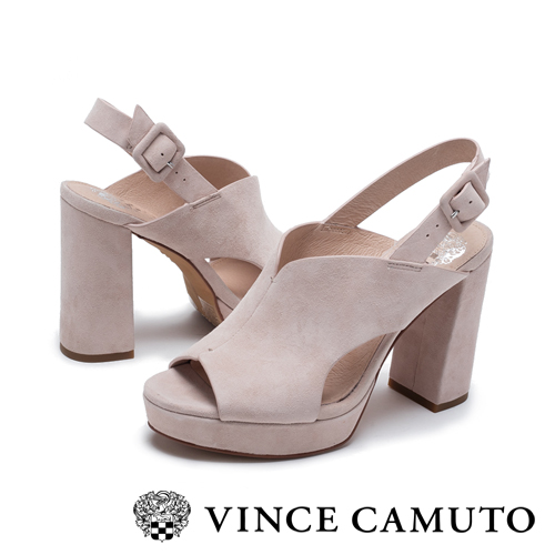 Vince Camuto 麂皮簍空後繫帶微增高跟鞋-絨粉
