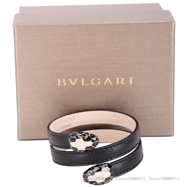 BVLGARI 寶格麗 Serpenti Forever 雙蛇頭黑色小牛皮三繞手環