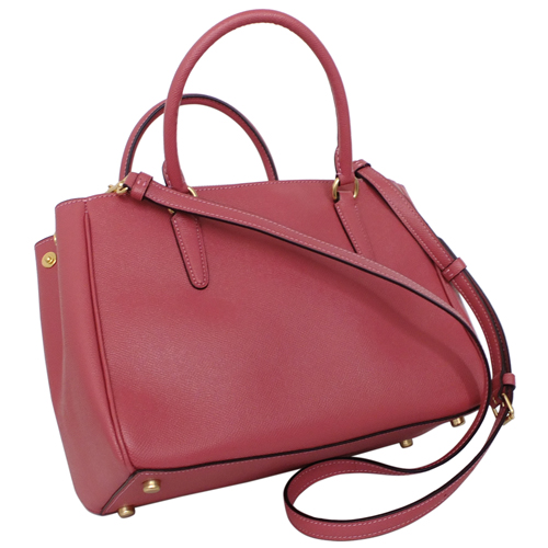 COACH SURREY梅紅防刮全皮雙拉鍊袋手提/肩斜背包