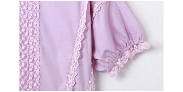 高含棉蕾絲設計澎澎束袖寬鬆上衣-OB大尺碼