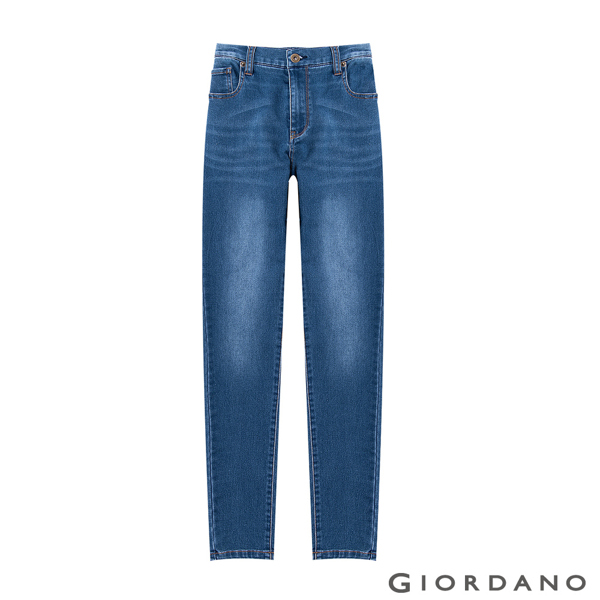 GIORDANO 女裝902 360度彈力修身牛仔褲-86 中藍