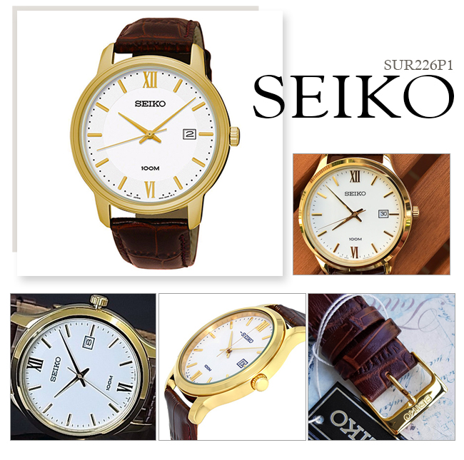SEIKO 簡約風尚壓紋皮帶石英腕錶(SUR226P1)白-/41mm