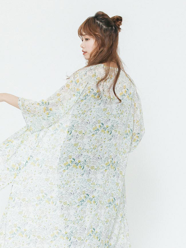 H:CONNECT 韓國品牌 女裝-輕盈開襟印花罩衫-白