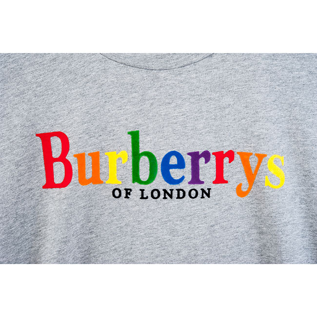 BURBERRY 新款彩虹英文字LOGO棉質T恤 (灰色)