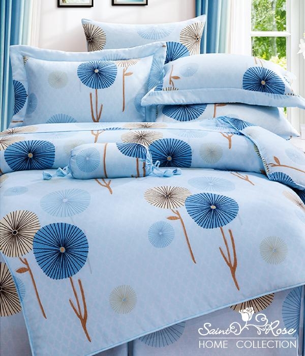 Saint Rose 朵莉思-藍 雙人100%純天絲兩用被套床包四件組