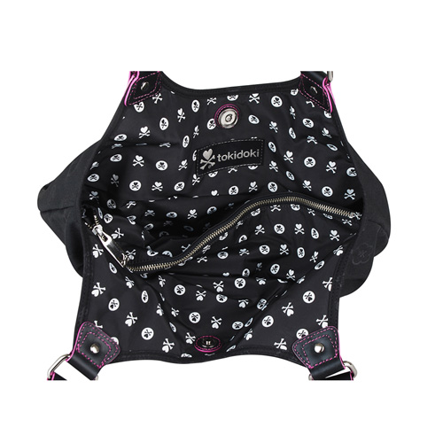 TOKIDOKI 經典粉紅車線LOGO反光銀風格尼龍銀扣肩背包(黑)
