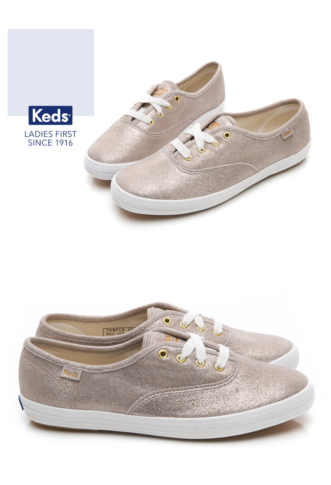 Keds CHAMPION 麂皮柔光經典綁帶休閒鞋-香檳金