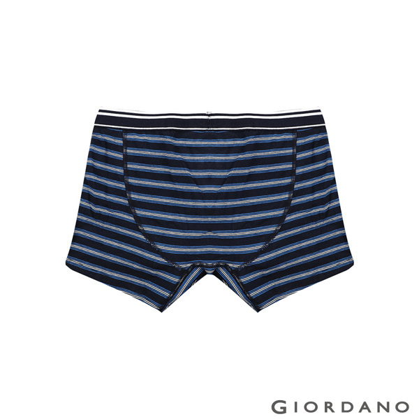 GIORDANO 男裝彈力貼身平底四角褲-45 標誌海軍藍/白藍條紋