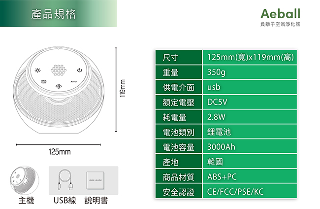 AEBALL 負離子空氣淨化機｜空氣淨化、除臭、殺菌｜自動偵測空氣汙染