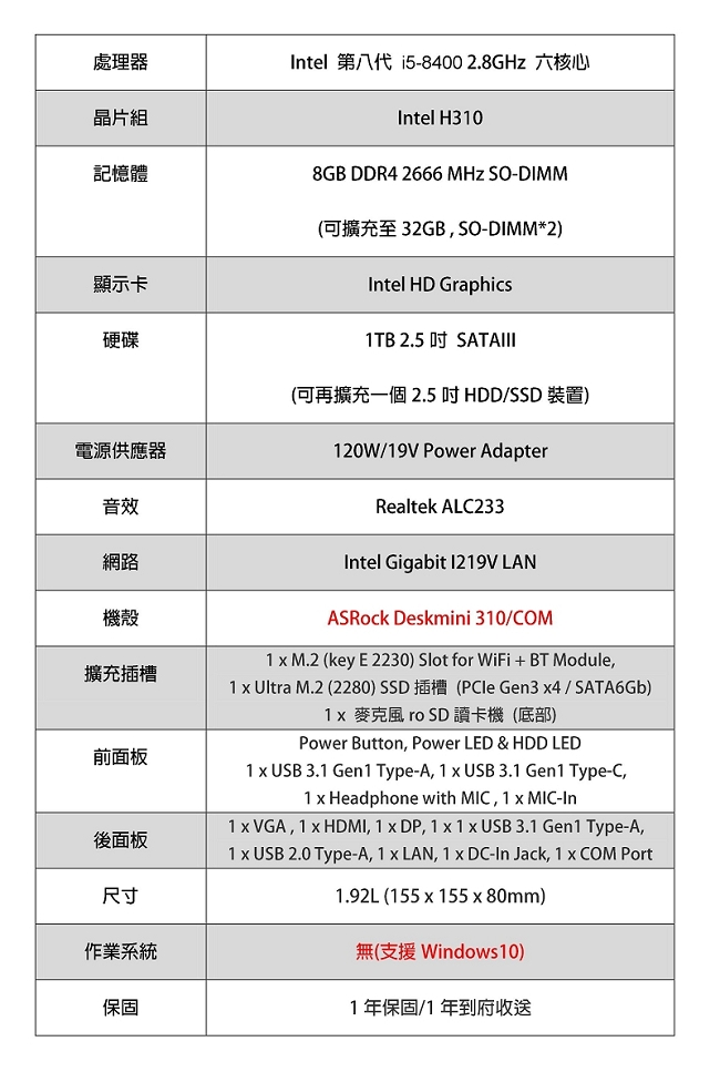 ASRock 華擎【戰鬥天使】i5-8400 六核心迷你電腦