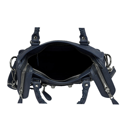 BALENCIAGA巴黎世家Giant Mini City銀釦機車包(迷你-深藍)