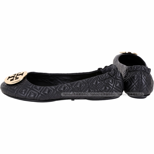 TORY BURCH Minnie Travel 金盾牌絎縫菱格折疊平底鞋(黑色)