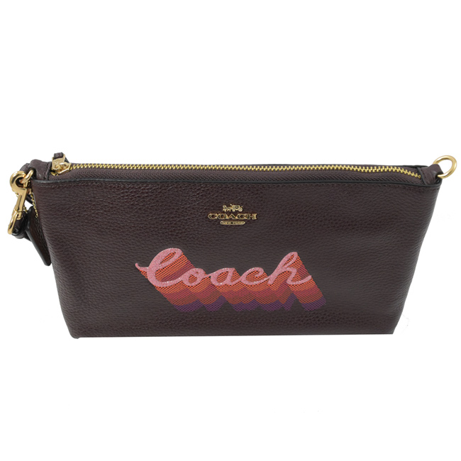 COACH 金屬LOGO草寫塗鴉牛皮提包(深咖紫)