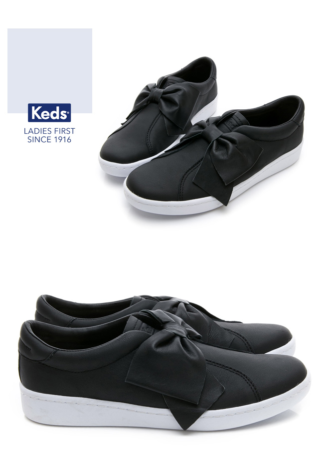 Keds 皮革蝴蝶結經典休閒鞋-黑色