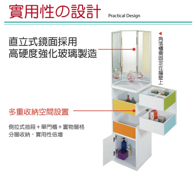 文創集 艾尼莎1.3尺鏡面化妝台/立鏡櫃(三色)-40x40x180cm-免組