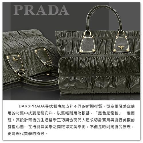 PRADA 火紅撞色皮革鉚釘尼龍手提肩背水桶包