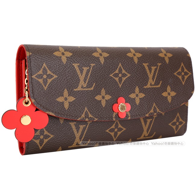 LV M62941 EMILIE Monogram 經典圖騰紅花釦式長夾