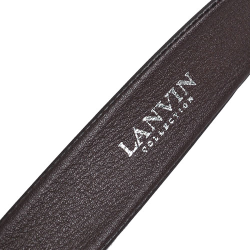 LANVIN 品牌字母LOGO銀色金屬皮帶頭環荔枝壓紋皮帶(巧克力色)