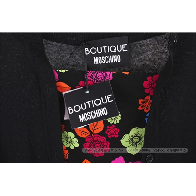 BOUTIQUE MOSCHINO 雪紡印花拼接黑色假兩件羊毛衫