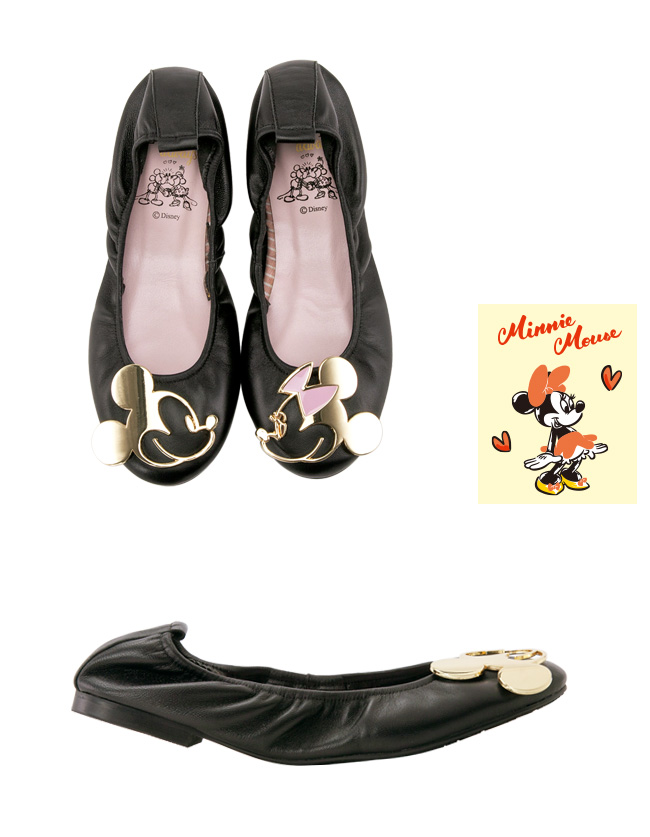 Disney collection by grace gift-飾釦摺疊娃娃鞋 黑