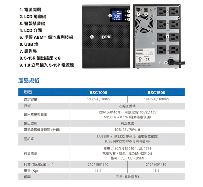 EATON 5SC1000電競級不斷電系統