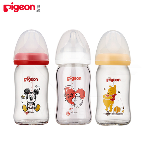 【任選】日本《Pigeon 貝親》迪士尼寬口玻璃奶瓶-米奇/維尼/杯麵【160ml】