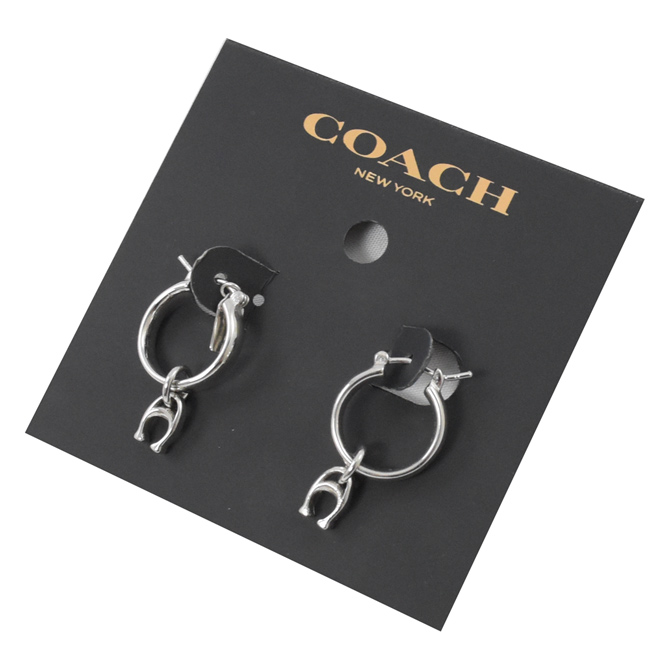 COACH 小C字簍空LOGO耳環(銀色)