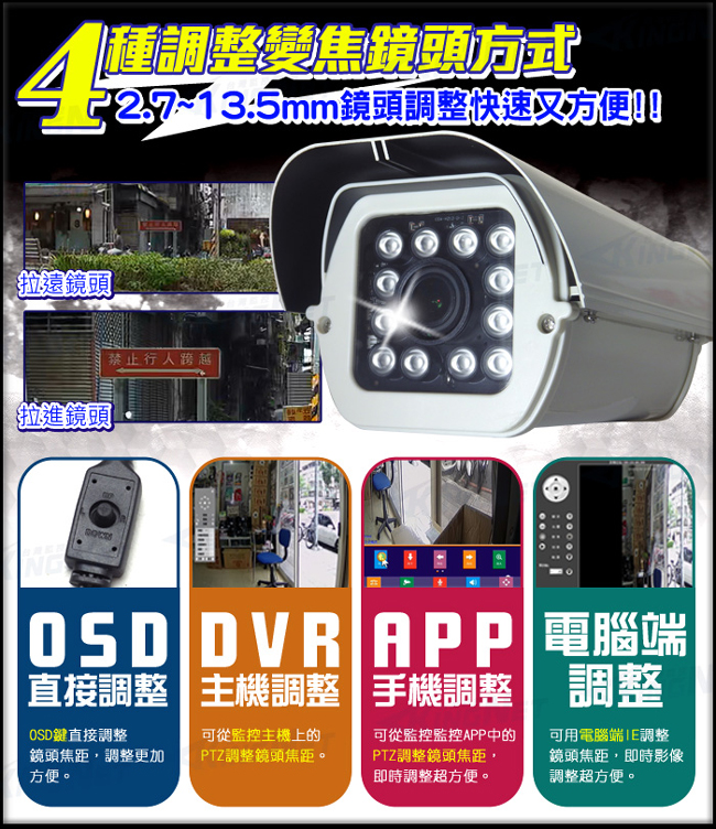 監視器攝影機 - KINGNET 戶外型防護罩攝影機 HD 1080P 電動伸縮變焦