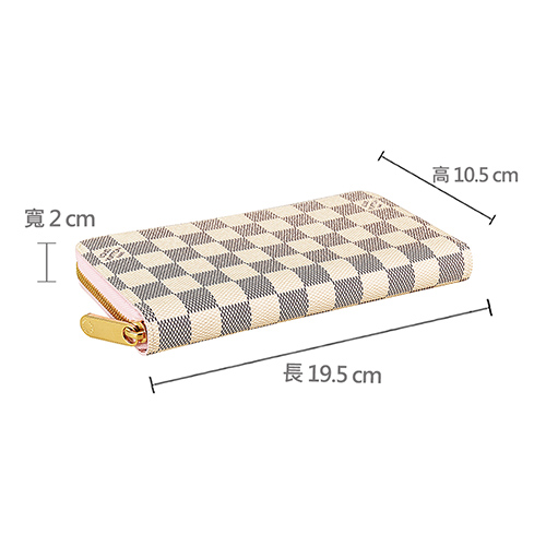 LV N63503 經典棋盤格LOGO DAMIER AZUR帆布拉鍊長夾(米白X粉)
