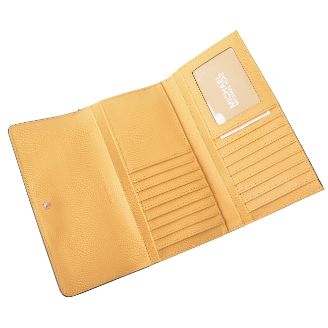 MICHAEL KORS JET SET TRAVEL 金字防刮皮革翻蓋長夾-芥末黃