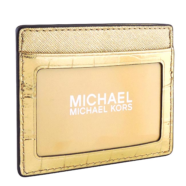 MICHAEL KORS Jet Set Travel 鱷魚紋牛皮證件名片夾(金色)