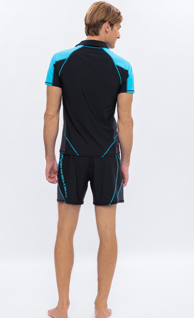 澳洲Sunseeker泳裝男士快乾短袖立領衝浪上衣-藍