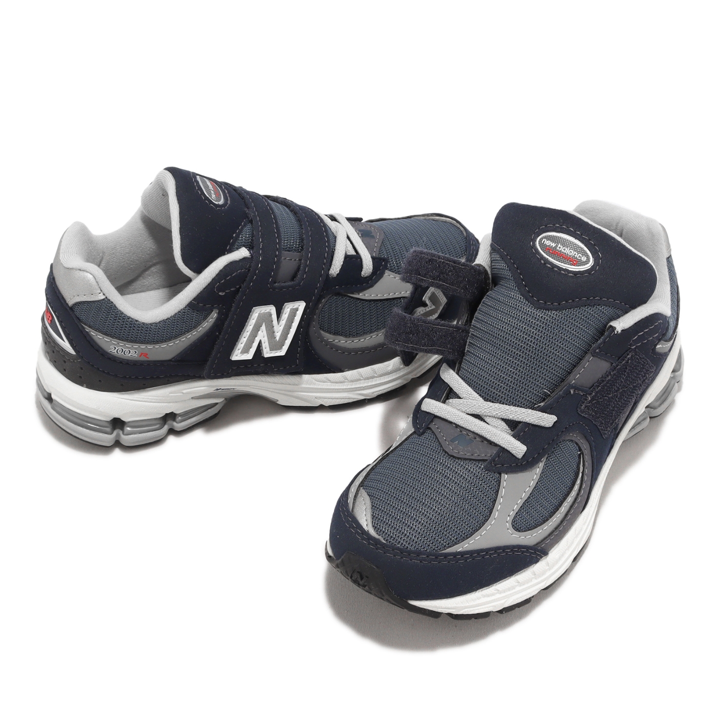 New Balance 童鞋2002R 寬楦中童大童休閒鞋深藍灰魔鬼氈麂皮運動鞋