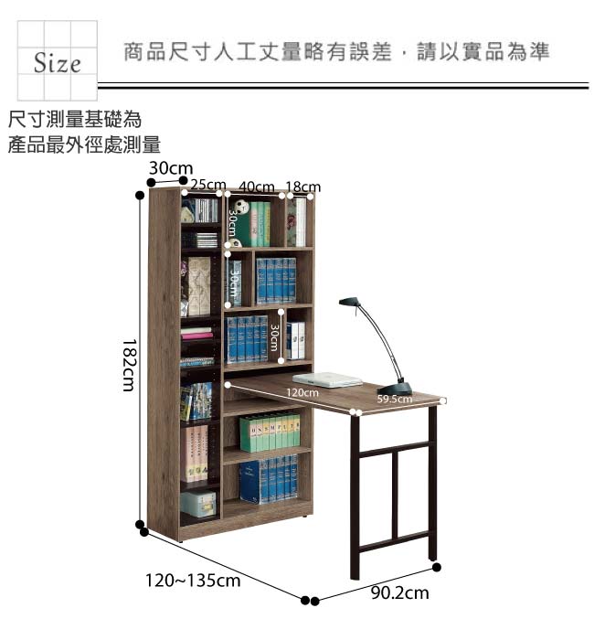 文創集 賽芙亞時尚4尺多功能伸縮書桌/書櫃組合-135x90.2x182cm免組