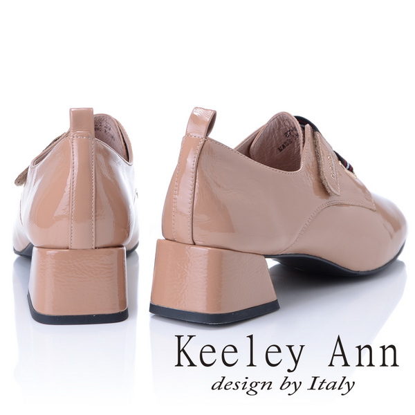 Keeley Ann 英倫復古~彈性線條寬帶全真皮粗跟樂福鞋(膚色-Ann)