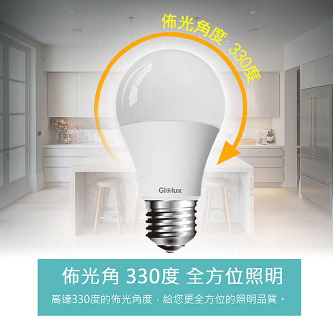 Glolux 北美品牌8W 大廣角LED燈泡950流明(白光) 6入