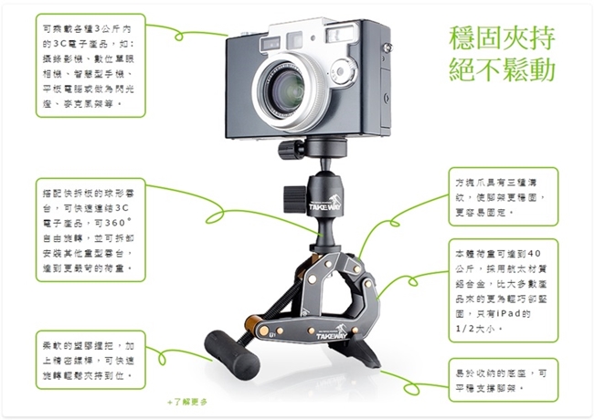 台灣製造Takeway T1鉗式腳架