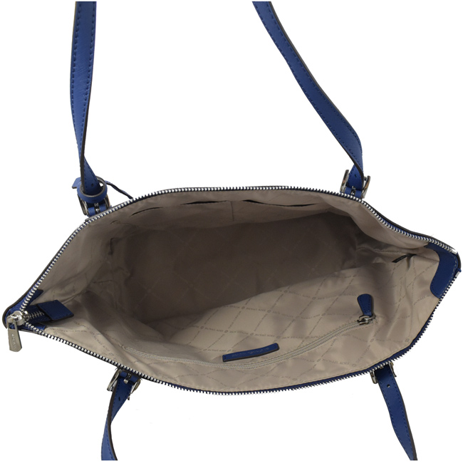 MICHAEL KORS CIARA 金屬LOGO防刮牛皮拉鍊托特包(藍)