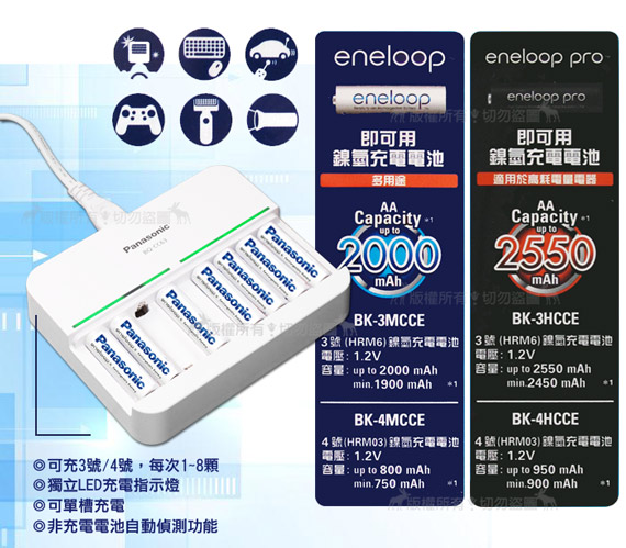 國際牌 智控型8槽急速充電器+ eneloop 低自放3號充電電池(四顆入)