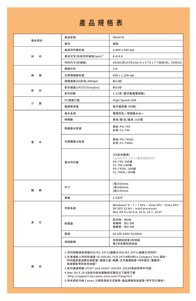 Canon PIXMA MG2470 多功能相片複合機