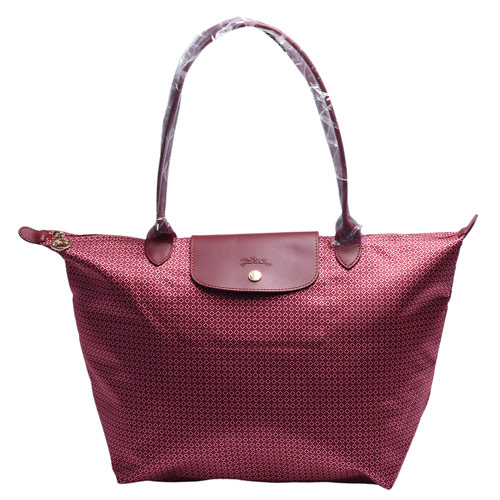 LONGCHAMP 經典Collection迷你領帶圖案長把手提/肩背水餃包-大-無花果色